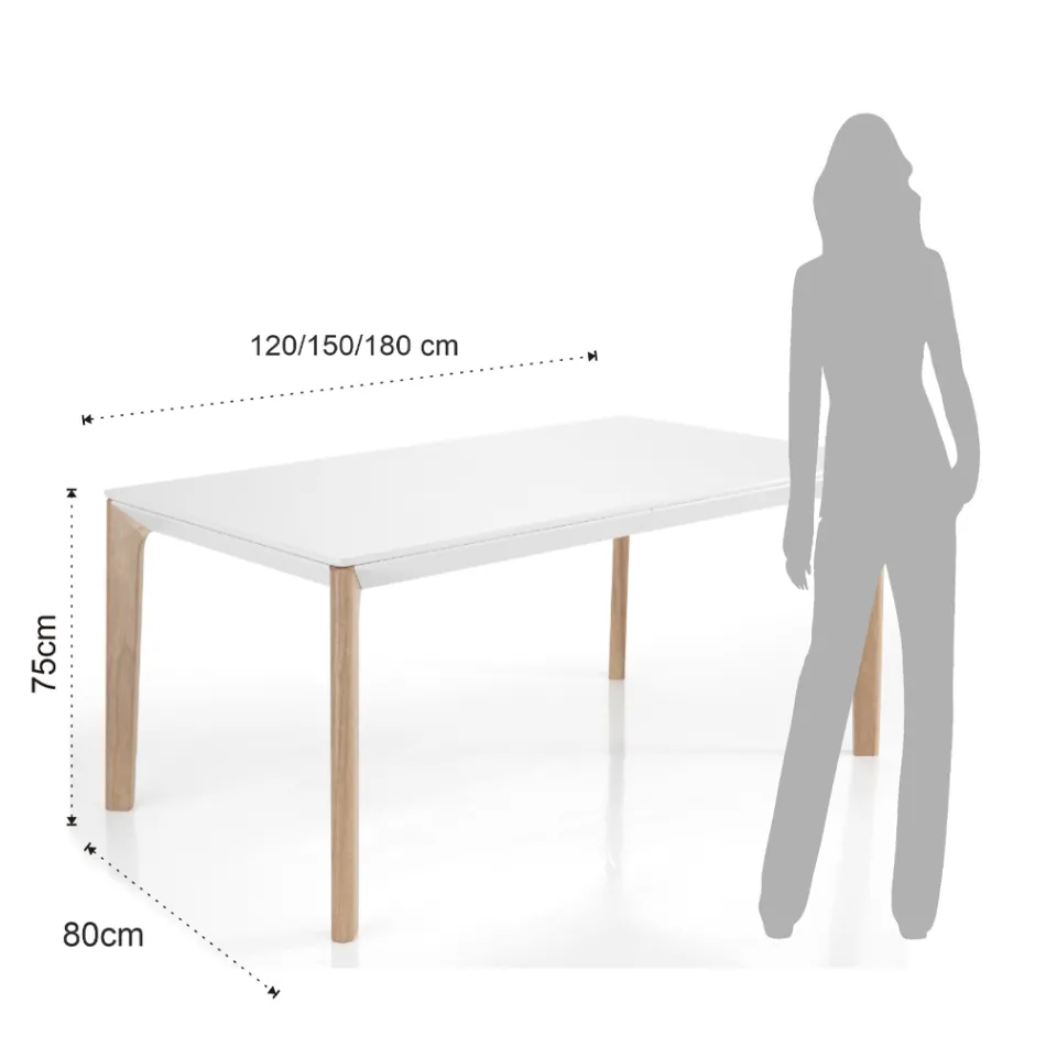 Table extensible jusqu'à 180 cm avec pieds en bois massif peint en chêne - ruthénium Viadurini