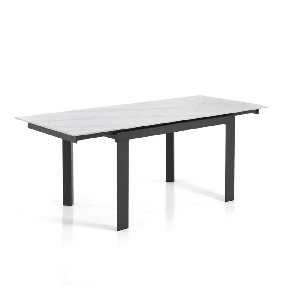 Table extensible jusqu'à 180 cm en finition marbre blanc - Brotola Viadurini