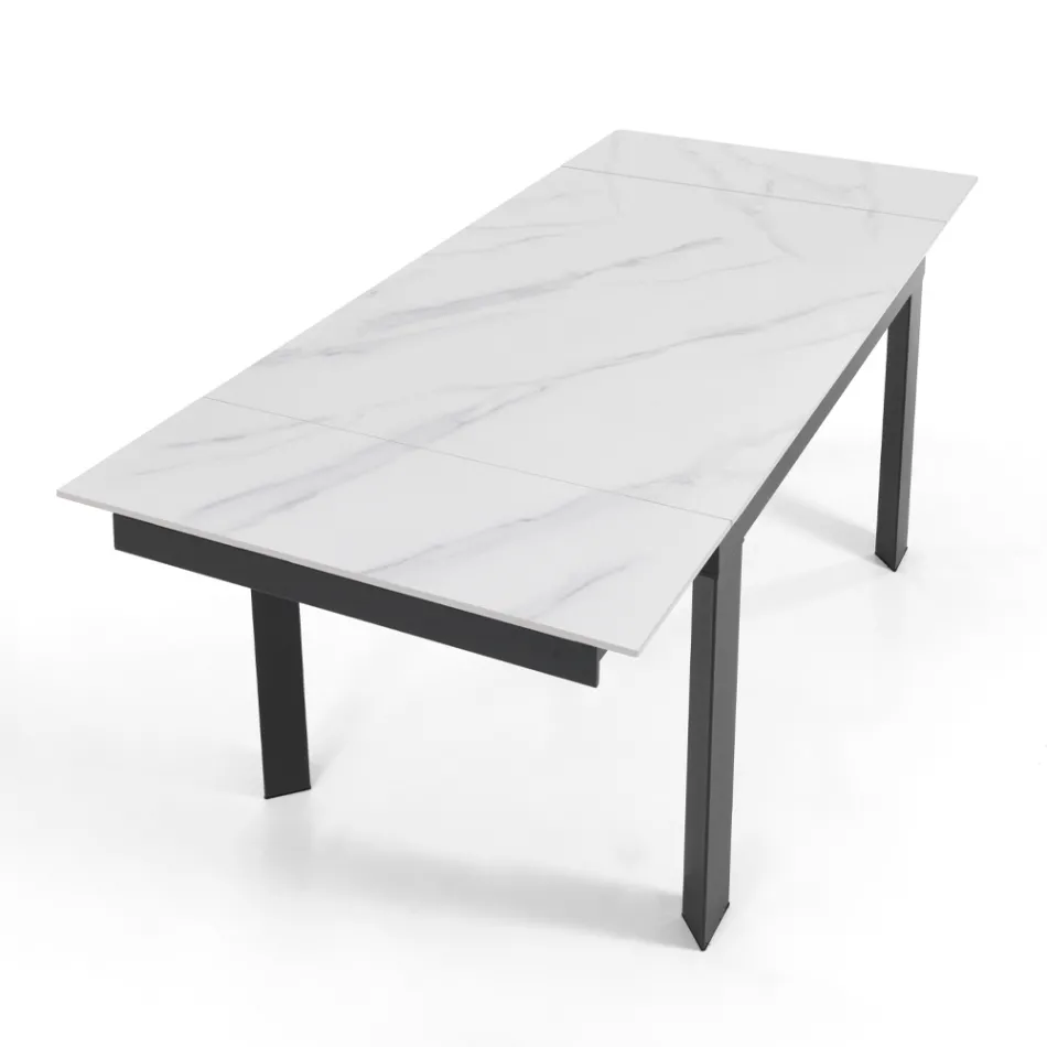 Table extensible jusqu'à 180 cm en finition marbre blanc - Brotola Viadurini