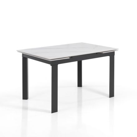 Table extensible jusqu'à 180 cm en finition marbre blanc - Brotola Viadurini