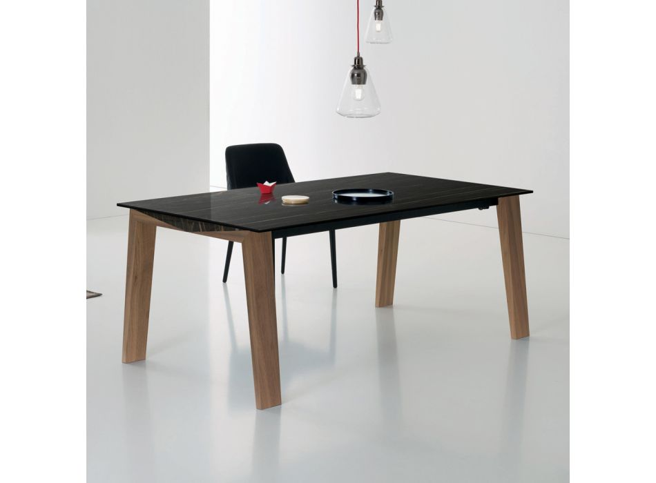 Table extensible à 2,4 m en bois massif et plateau en céramique - Antares Viadurini
