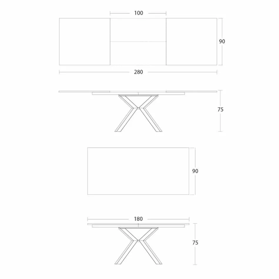 Table à manger extensible jusqu'à 2,8 m en céramique et pieds en métal - Paoluccio Viadurini