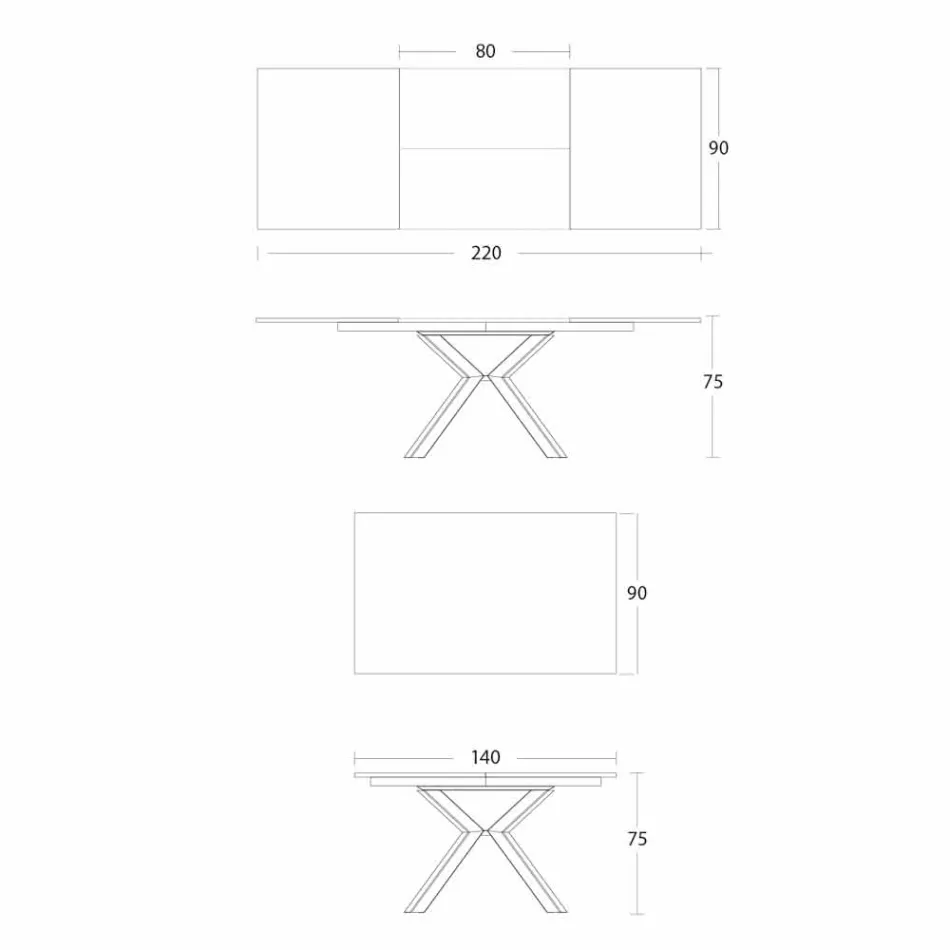 Table à manger extensible jusqu'à 2,8 m en céramique et pieds en métal - Paoluccio Viadurini
