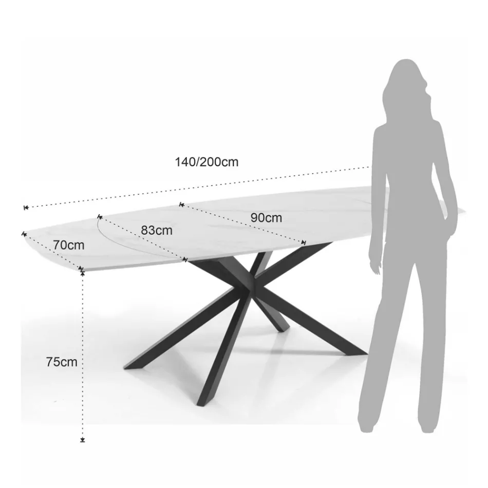 Table Extensible jusqu'à 200 cm Piètement en Acier Noir - Torio Viadurini