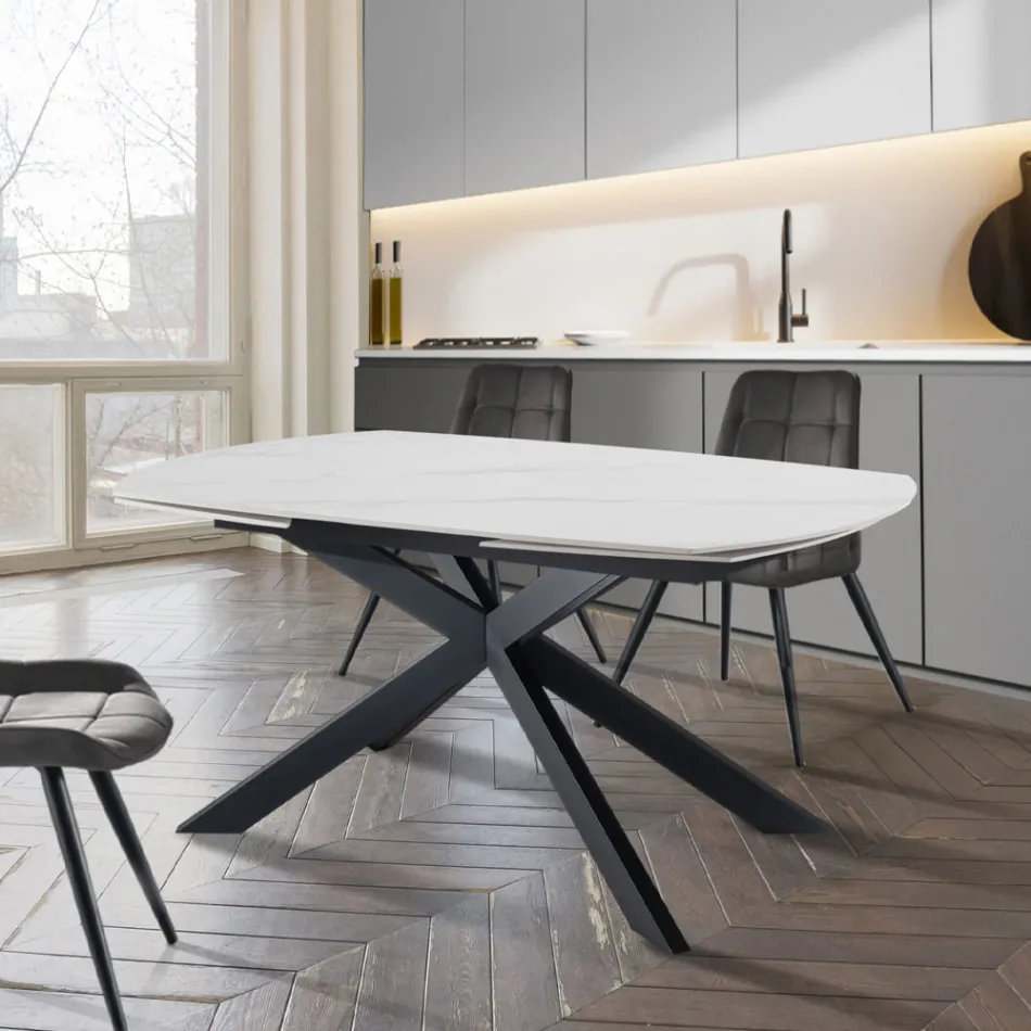 Table Extensible jusqu'à 200 cm Piètement en Acier Noir - Torio Viadurini
