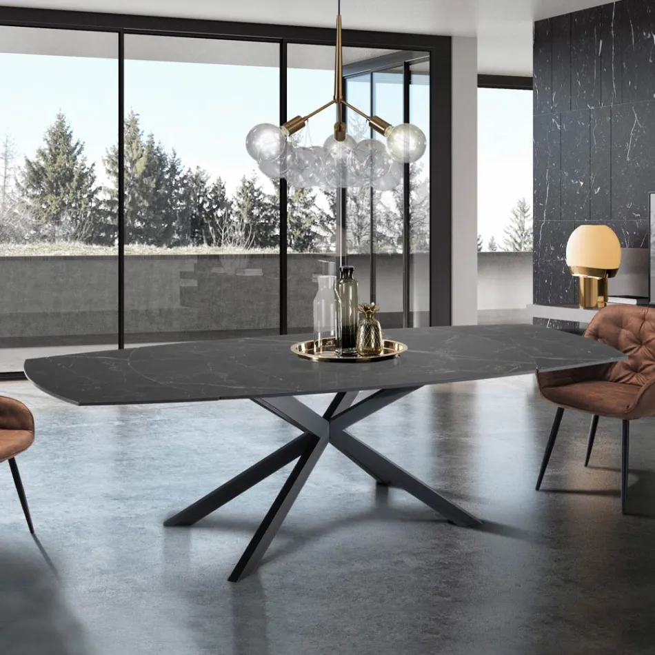 Table Extensible jusqu'à 200 cm Piètement en Acier Noir - Torio Viadurini