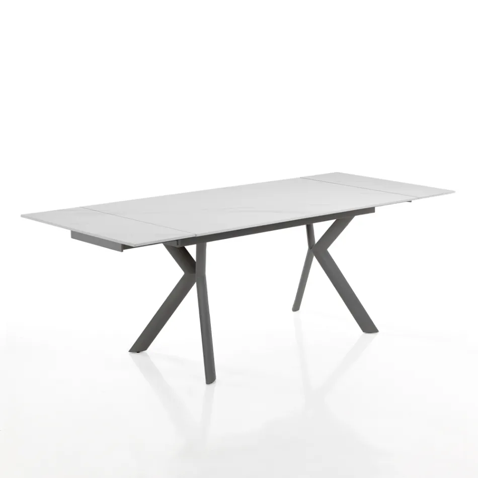 Table extensible jusqu'à 200 cm en céramique et acier - Belone Viadurini