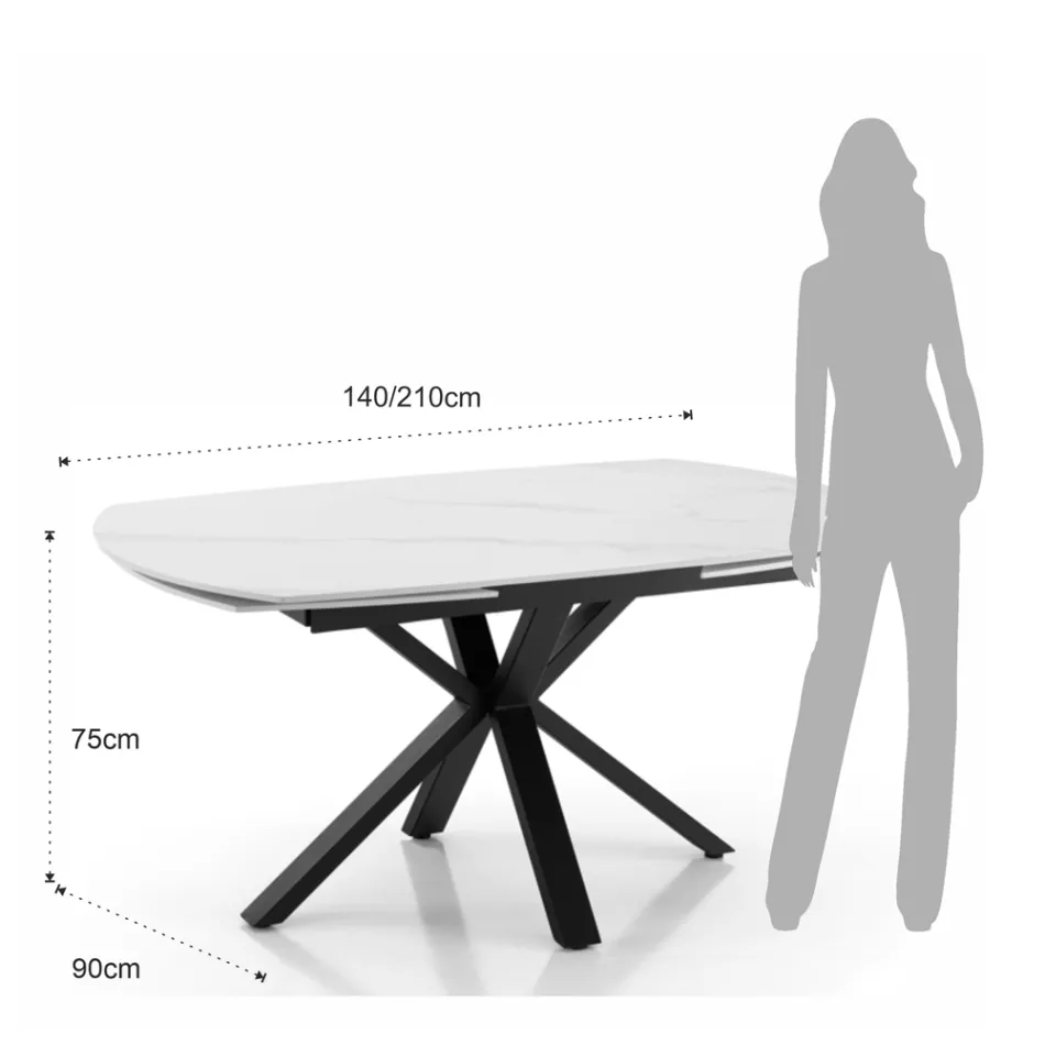 Table extensible jusqu'à 210 cm en acier et céramique - Bavosa Viadurini