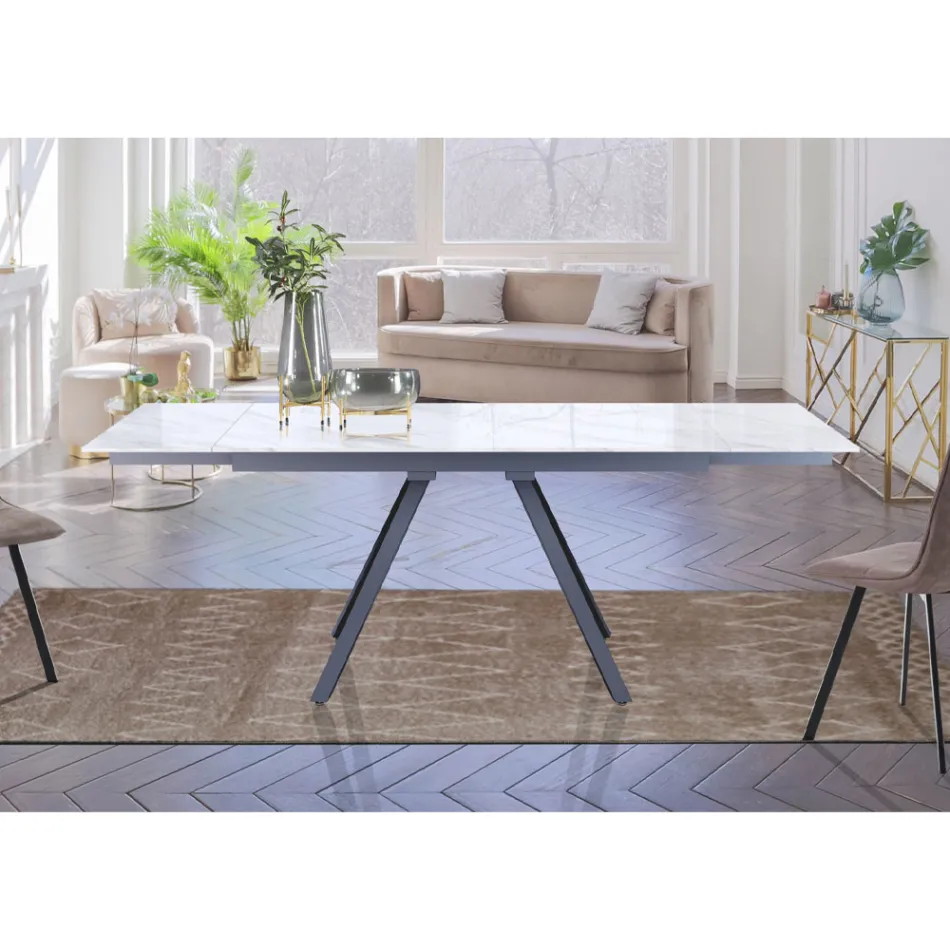 Table extensible jusqu'à 210 cm en acier gris et céramique - Canario Viadurini