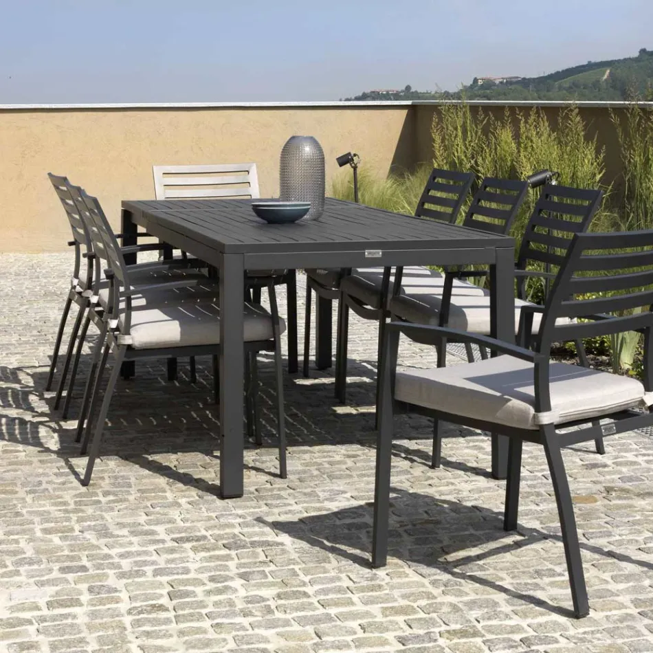 Table extensible 220 cm en aluminium anthracite pour le jardin - Ciseaux Viadurini