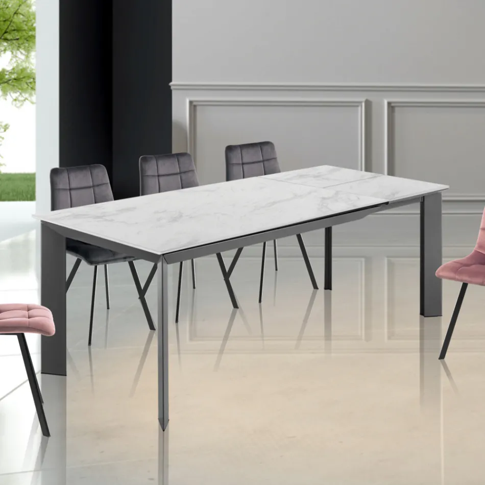 Table extensible jusqu'à 220 cm en céramique finition marbre - Berice Viadurini