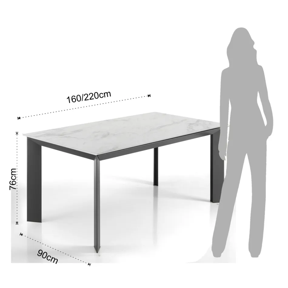 Table extensible jusqu'à 220 cm en céramique finition marbre - Berice Viadurini