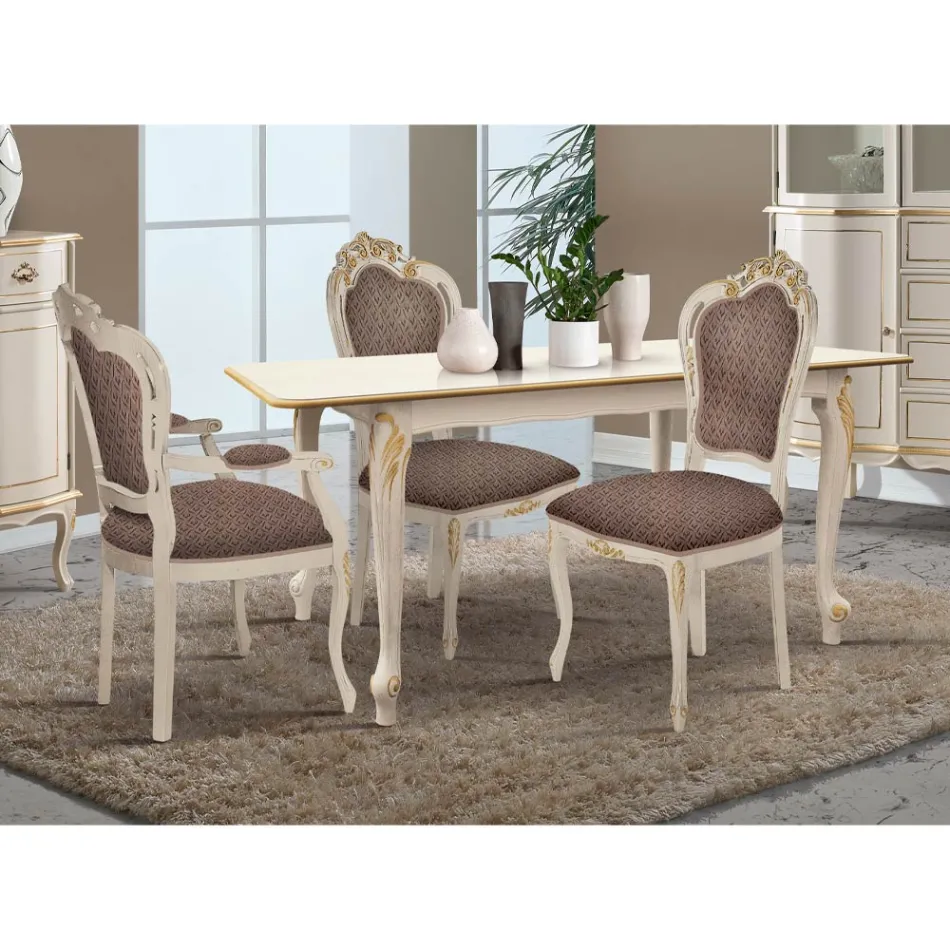 Table Extensible à 220 cm en Bois Blanc et Or Made in Italy - Luxury Viadurini