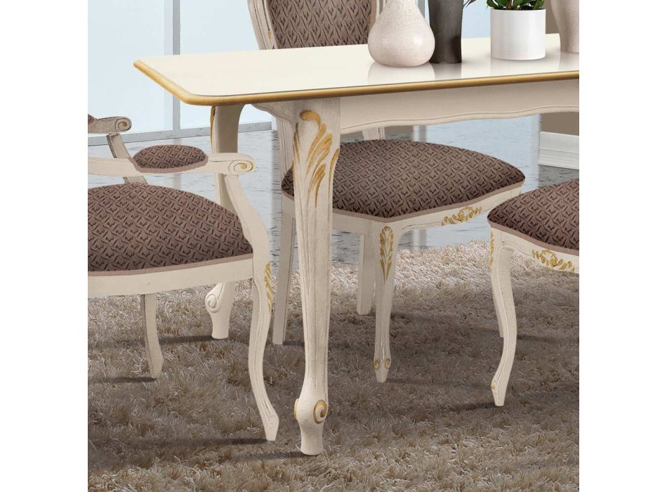 Table Extensible à 220 cm en Bois Blanc et Or Made in Italy - Luxury Viadurini
