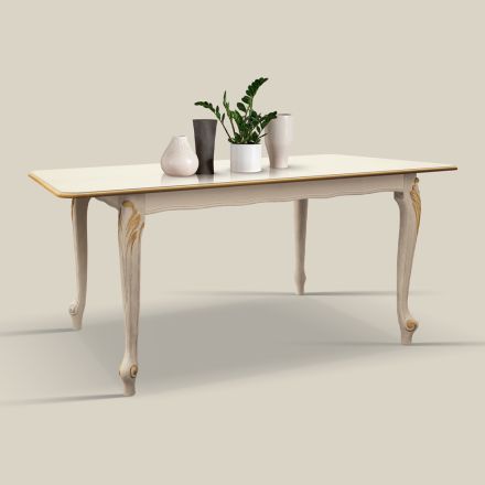 Table Extensible à 220 cm en Bois Blanc et Or Made in Italy - Luxury Viadurini