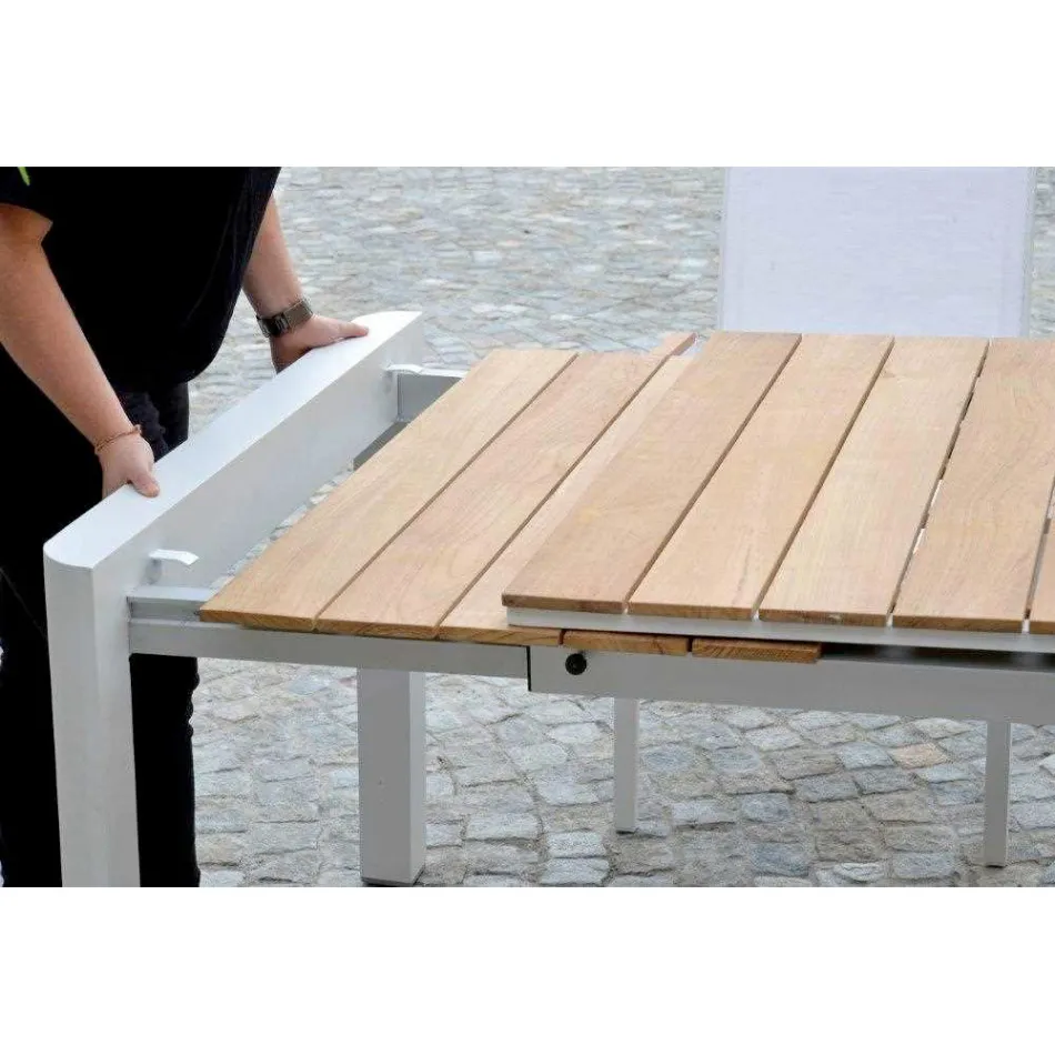 Table à rallonge 240 cm en aluminium blanc et plateau en teck - Diary Viadurini