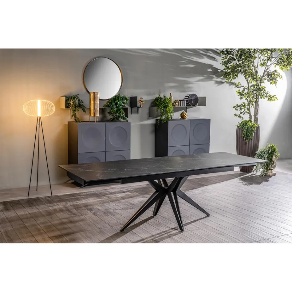 Table extensible jusqu'à 240 cm en céramique et piètement métal - Bouquet Viadurini