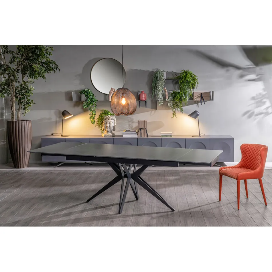 Table extensible jusqu'à 240 cm en céramique et piètement métal - Bouquet Viadurini