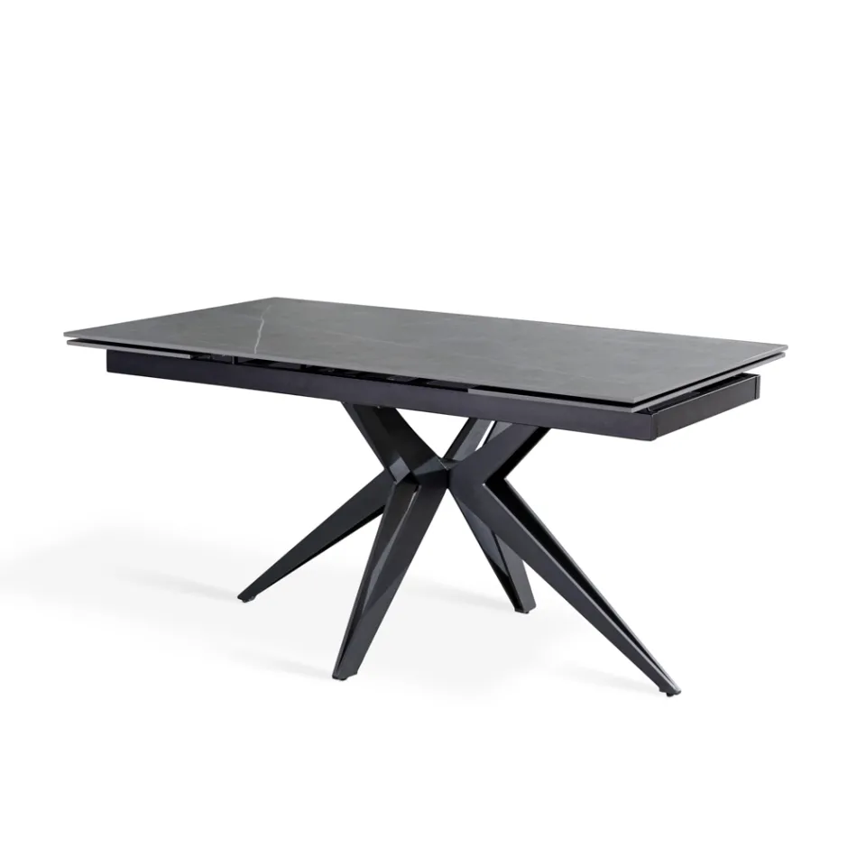 Table extensible jusqu'à 240 cm en céramique et piètement métal - Bouquet Viadurini