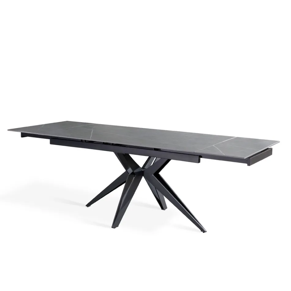 Table extensible jusqu'à 240 cm en céramique et piètement métal - Bouquet Viadurini