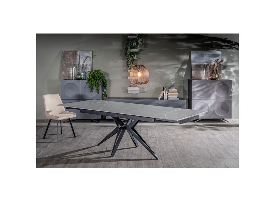 Table extensible jusqu'à 240 cm en céramique et piètement métal - Bouquet Viadurini
