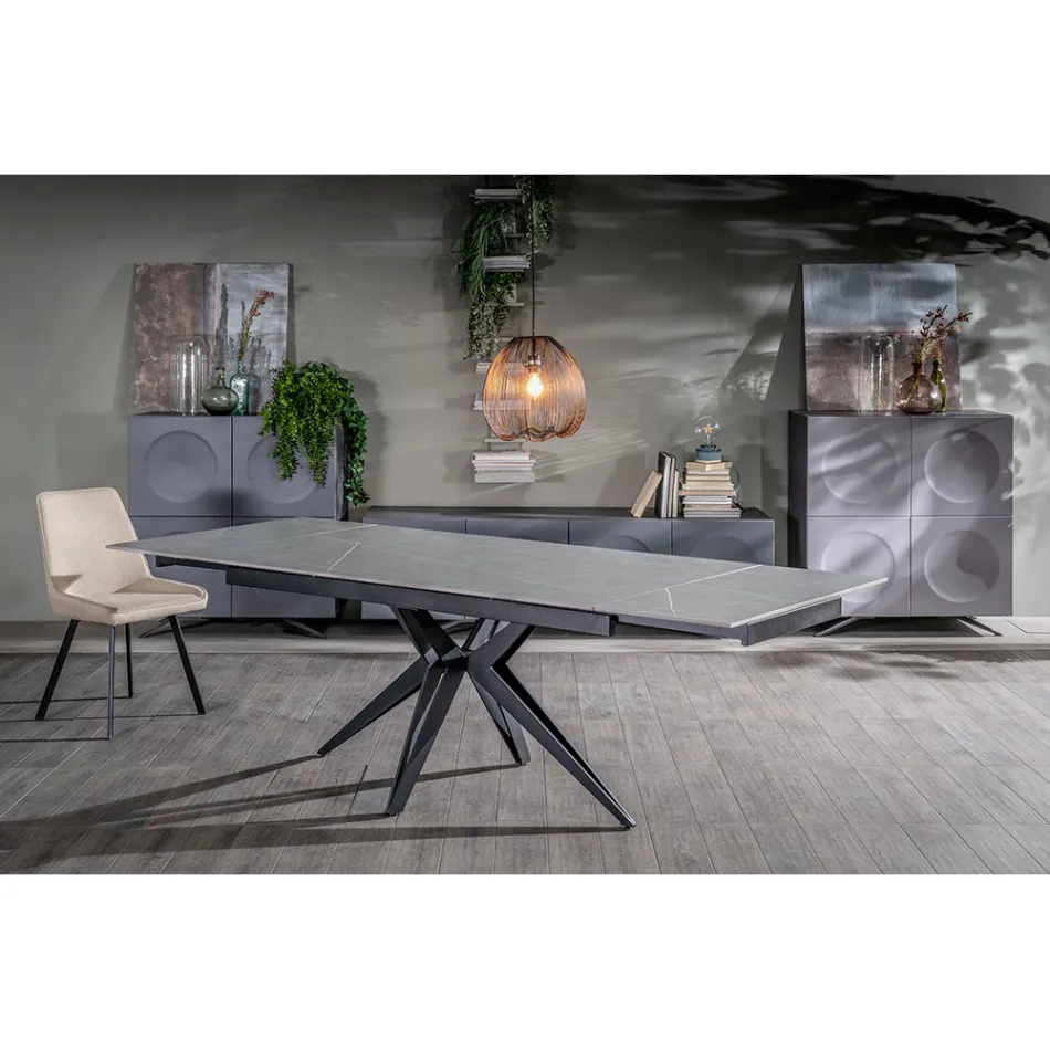 Table extensible jusqu'à 240 cm en céramique et piètement métal - Bouquet Viadurini