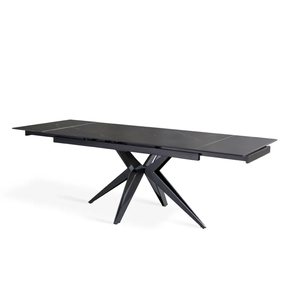 Table extensible jusqu'à 240 cm en céramique et piètement métal - Bouquet Viadurini