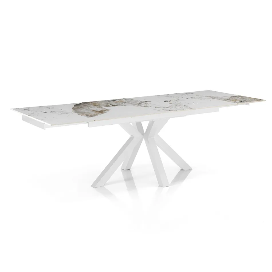 Table extensible jusqu'à 240 cm en céramique finition marbre onyx poli - Piémont Viadurini