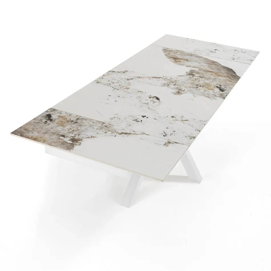 Table extensible jusqu'à 240 cm en céramique finition marbre onyx poli - Piémont Viadurini