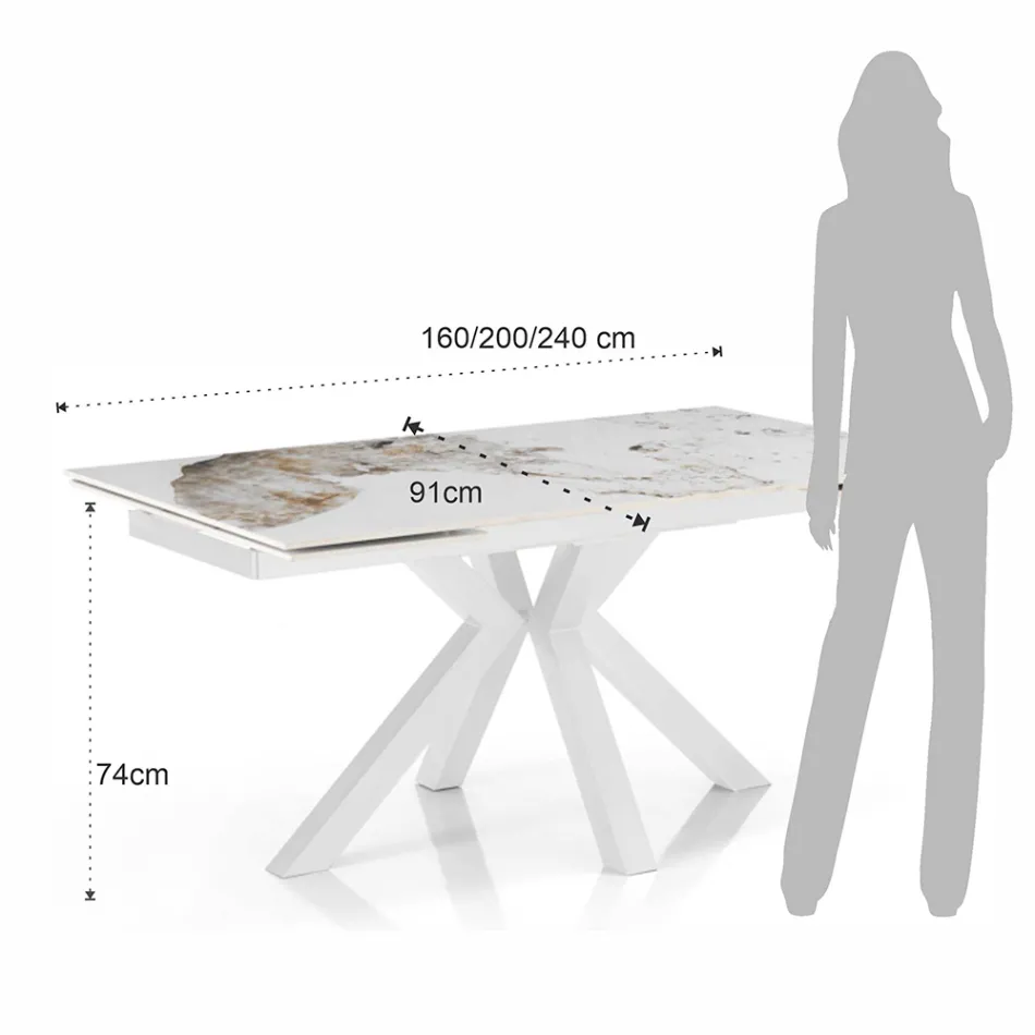 Table extensible jusqu'à 240 cm en céramique finition marbre onyx poli - Piémont Viadurini