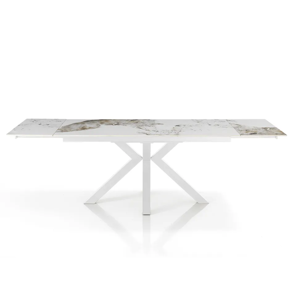 Table extensible jusqu'à 240 cm en céramique finition marbre onyx poli - Piémont Viadurini