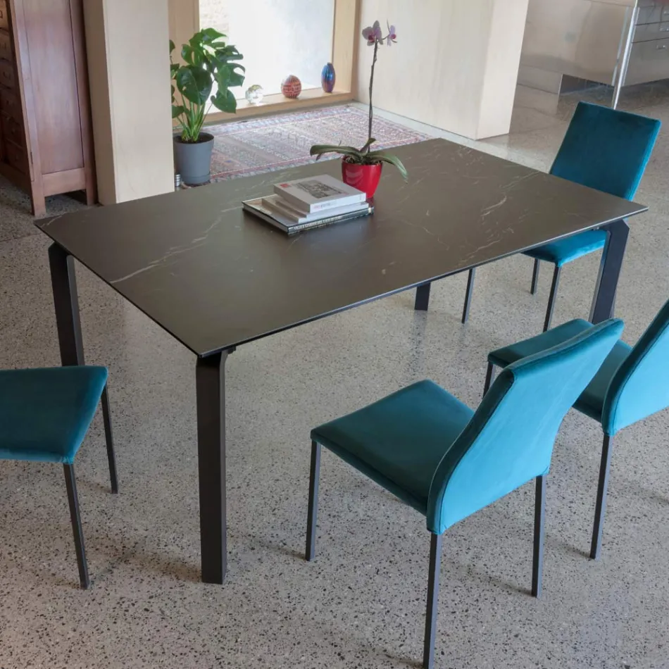 Table extensible 240 cm en métal et plateau en vitrocéramique - Lumera Viadurini