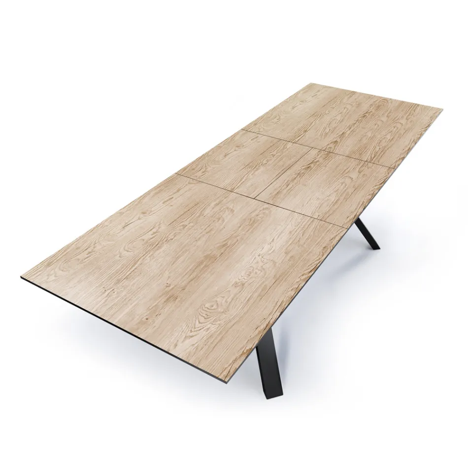 Table extensible jusqu'à 240 cm en métal noir et MDF - Donzella Viadurini