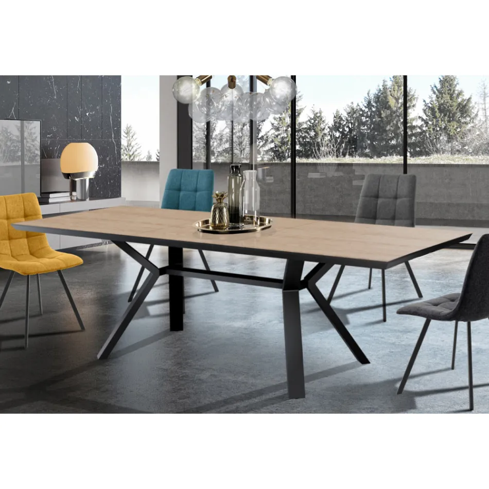 Table extensible jusqu'à 240 cm en métal noir et MDF - Donzella Viadurini