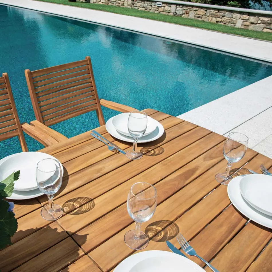 Table extensible jusqu'à 240 cm pour le jardin en bois d'acacia - Sereno Viadurini