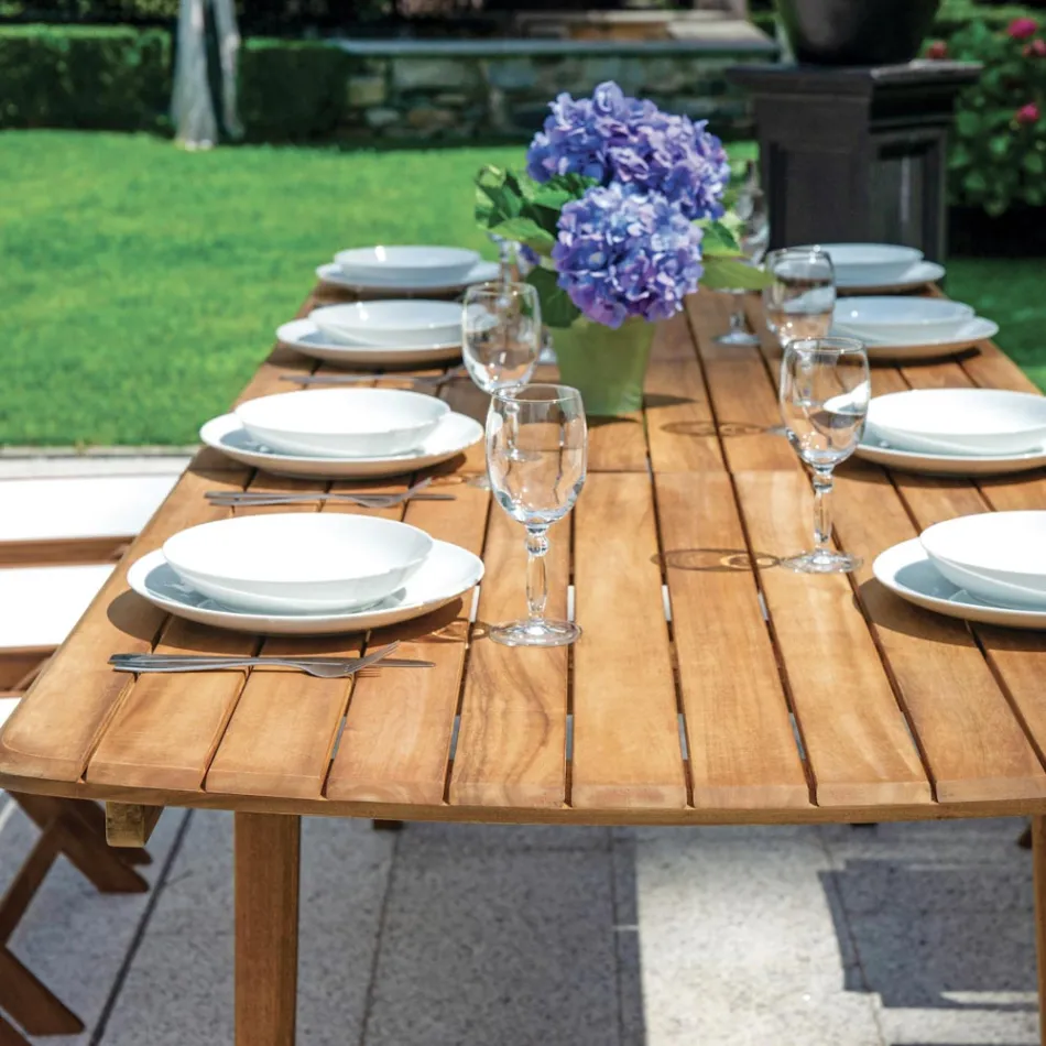 Table extensible jusqu'à 240 cm pour le jardin en bois d'acacia - Sereno Viadurini