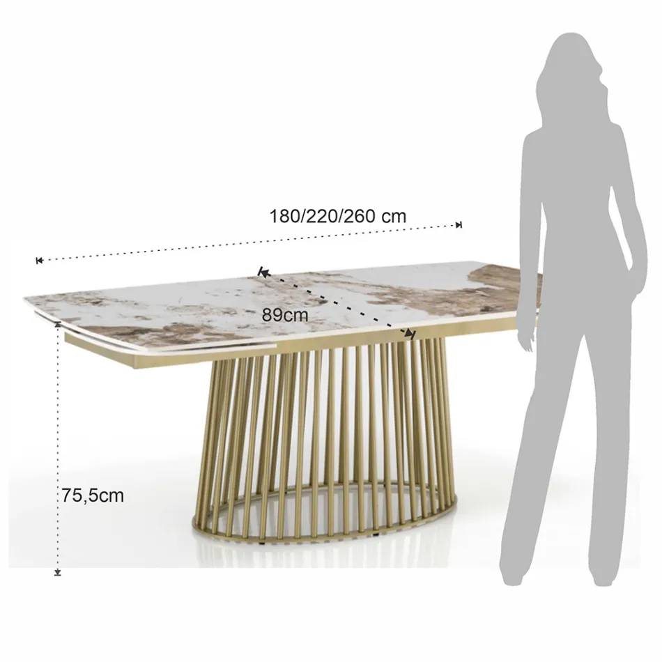 Table extensible jusqu'à 260 cm en finition céramique, marbre et métal - Veneto Viadurini