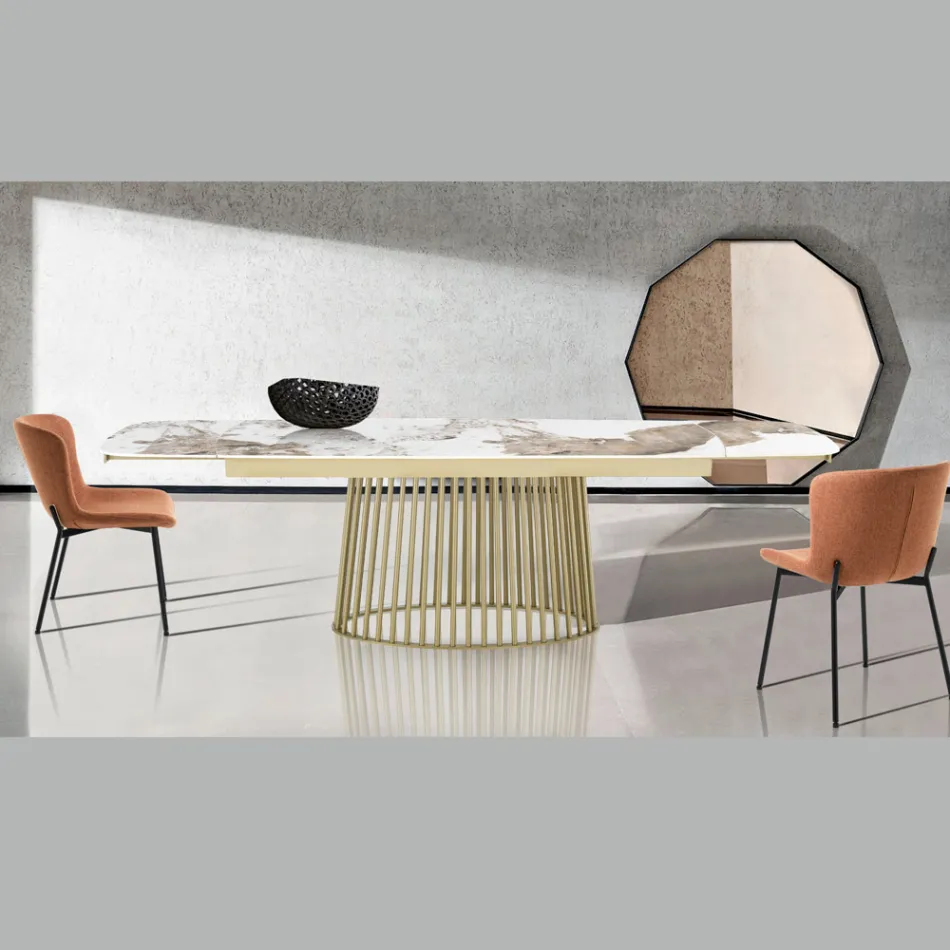 Table extensible jusqu'à 260 cm en finition céramique, marbre et métal - Veneto Viadurini
