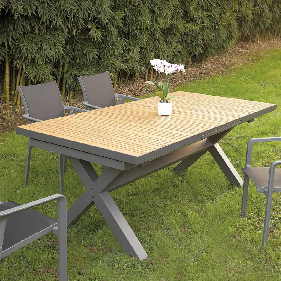 Table extensible 263 cm en aluminium et teck massif - Lilia Viadurini