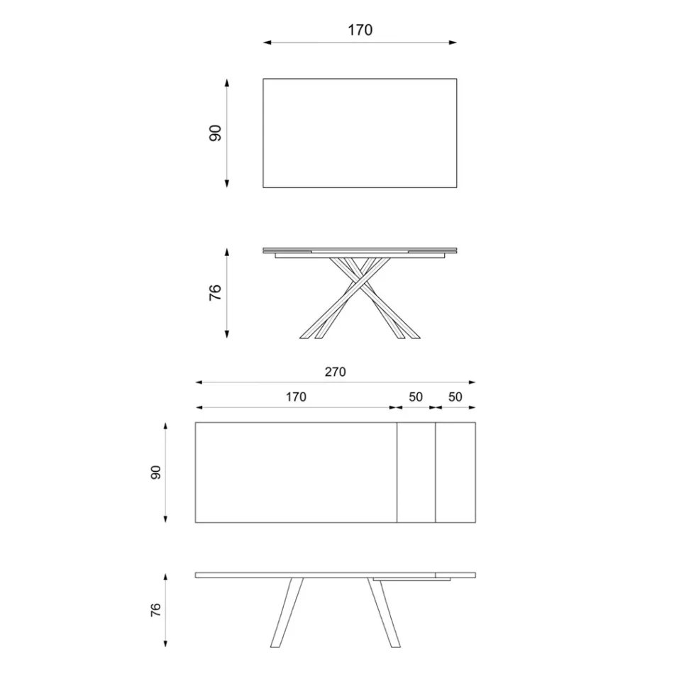 Table extensible jusqu'à 270 cm avec plateau HPL et piètement aluminium - Recherche Viadurini