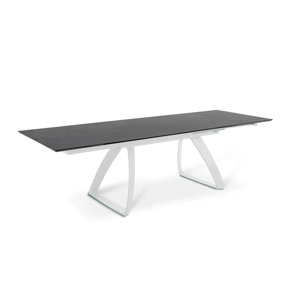 Table extensible jusqu'à 270 cm avec plateau HPL et piètement aluminium - Villongo Viadurini
