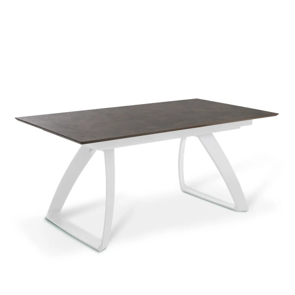 Table extensible jusqu'à 270 cm avec plateau HPL et piètement aluminium - Villongo Viadurini