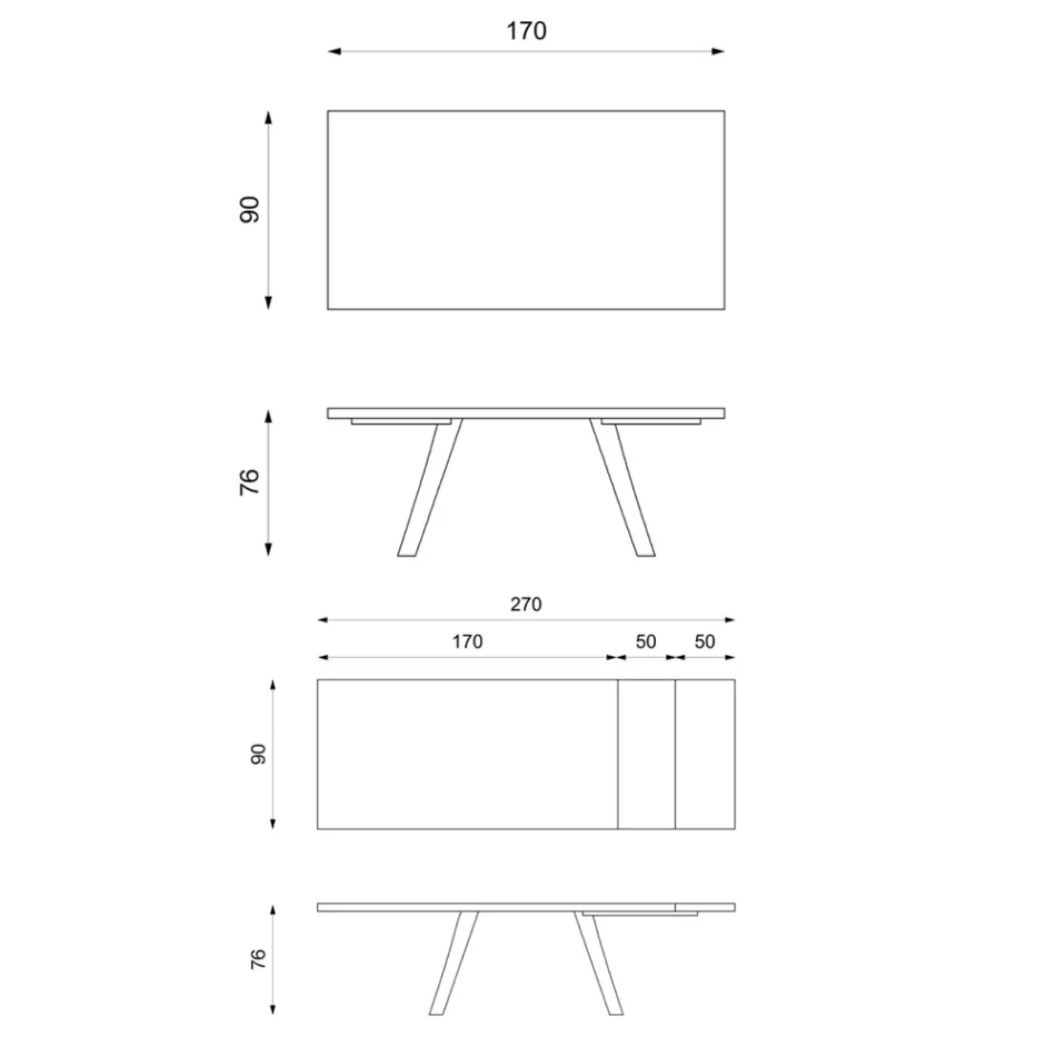 Table extensible jusqu'à 270 cm avec plateau HPL et piètement aluminium - Villongo Viadurini