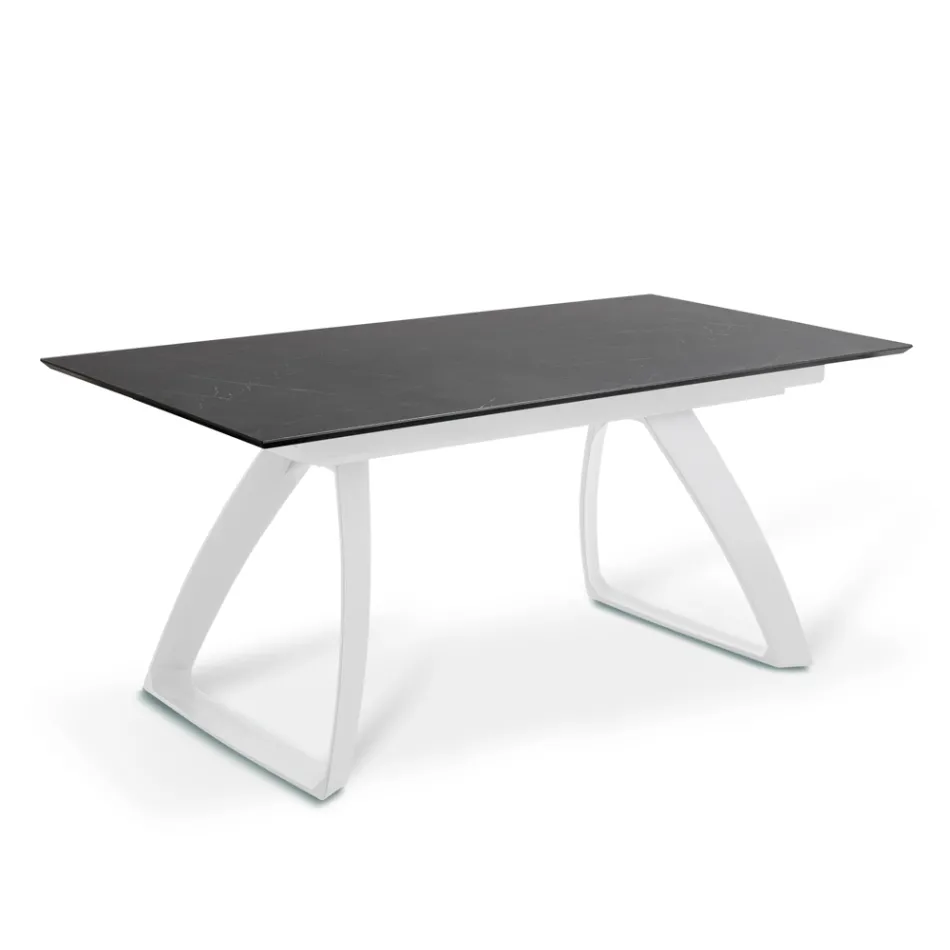 Table extensible jusqu'à 270 cm avec plateau HPL et piètement aluminium - Villongo Viadurini