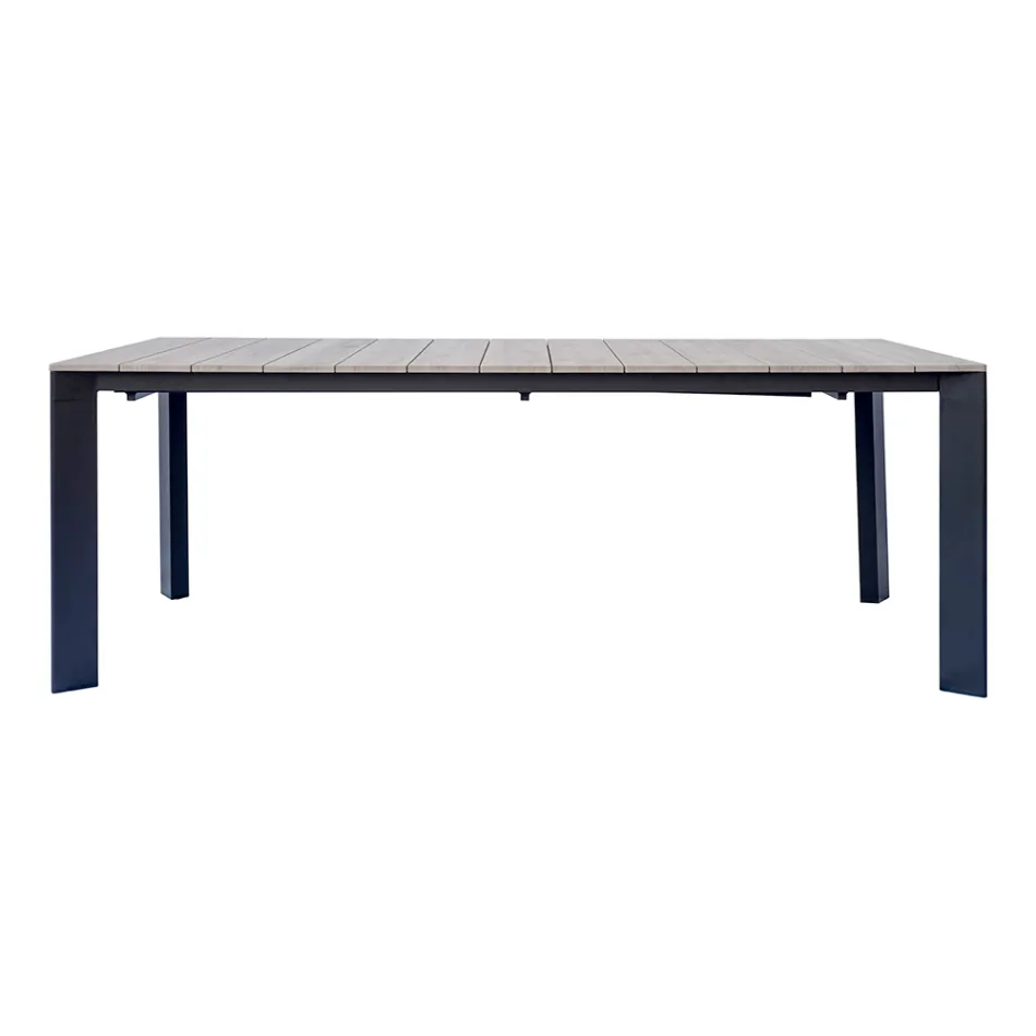 Table extensible jusqu'à 276 cm avec revêtement en aluminium effet bois - Ovara Viadurini