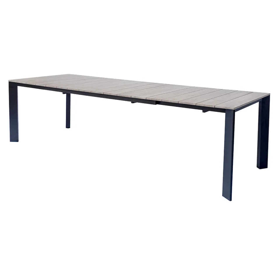 Table extensible jusqu'à 276 cm avec revêtement en aluminium effet bois - Ovara Viadurini