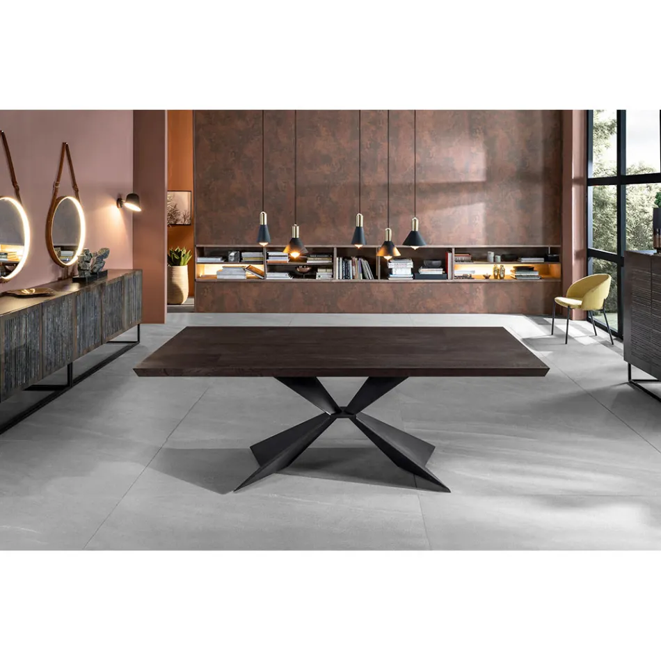 Table Extensible jusqu'à 300 cm avec Base en Métal et Plateau en Chêne - Marine Viadurini