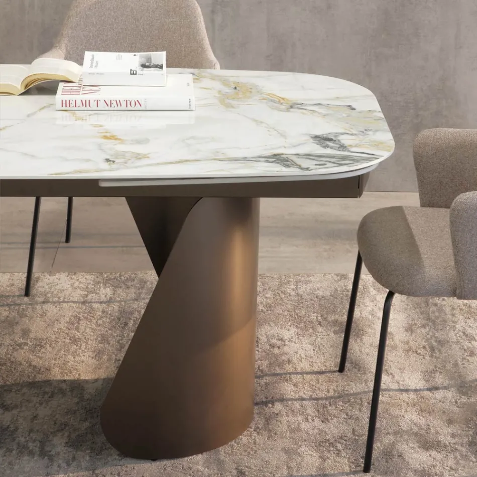 Table extensible 300 cm en métal et plateau en pierre frittée - Taviria Viadurini