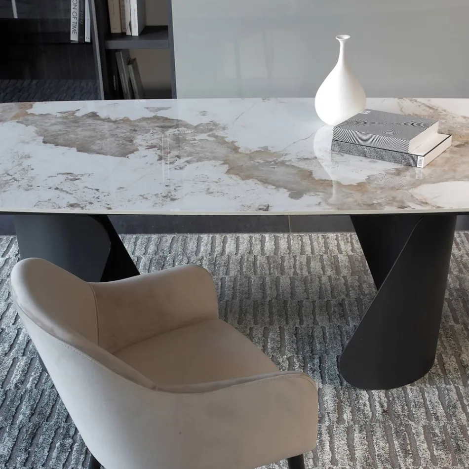 Table extensible 300 cm en métal et plateau en pierre frittée - Taviria Viadurini