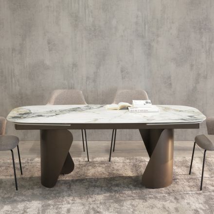 Table extensible 300 cm en métal et plateau en pierre frittée - Taviria Viadurini
